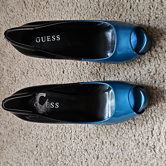 6 heels peep toe black 🖤💙blue guess - Picture 2 of 6